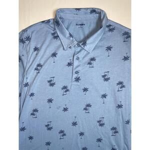Old Navy Men Lightweight Soft Washed Blue Palm Tree Polo 3 Button- L